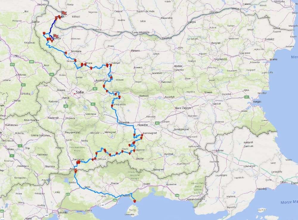 trasa off-road Bulgaria na mapce